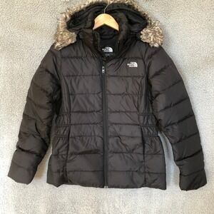 The North Face Gotham Down Jacket Black Faux Fur Hood Puffer Womens Medium